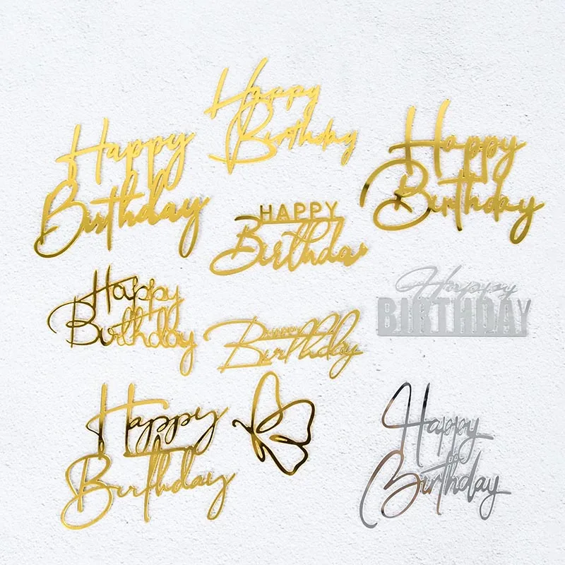 4pcs Gold Happy Birthday Acrylic Cake Toppers - Reusable Cake Decorations For Parties