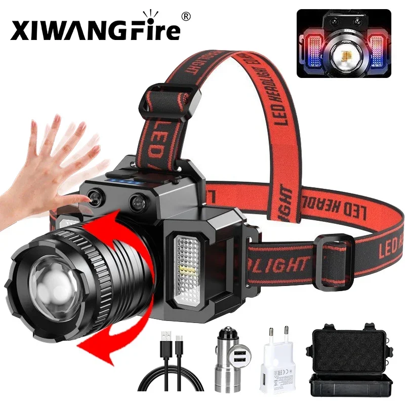 Rechargeable T51 Headlamp 2000mah Super Bright Torch Light Induction LED Headlight Waterproof Camping Mobile Power Bank Flashing head lamp