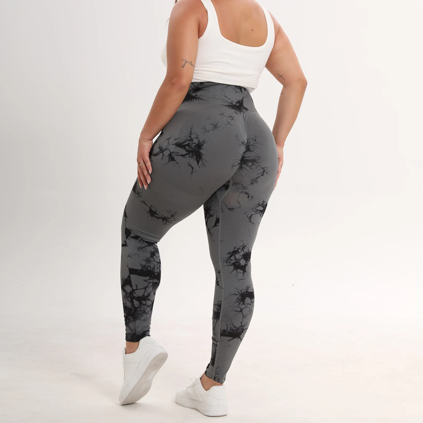 Ladies Plus Size High Waist Butt Lifting Yoga Pants Tie Dye Leggings Elastic Slim Fit Sports Pants
