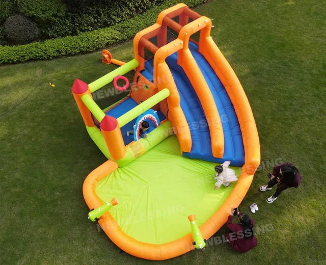 Inflatable Water Slide Backyard Double Slide with Jumping Bouncer Water Slide for Kids Children's Day 4