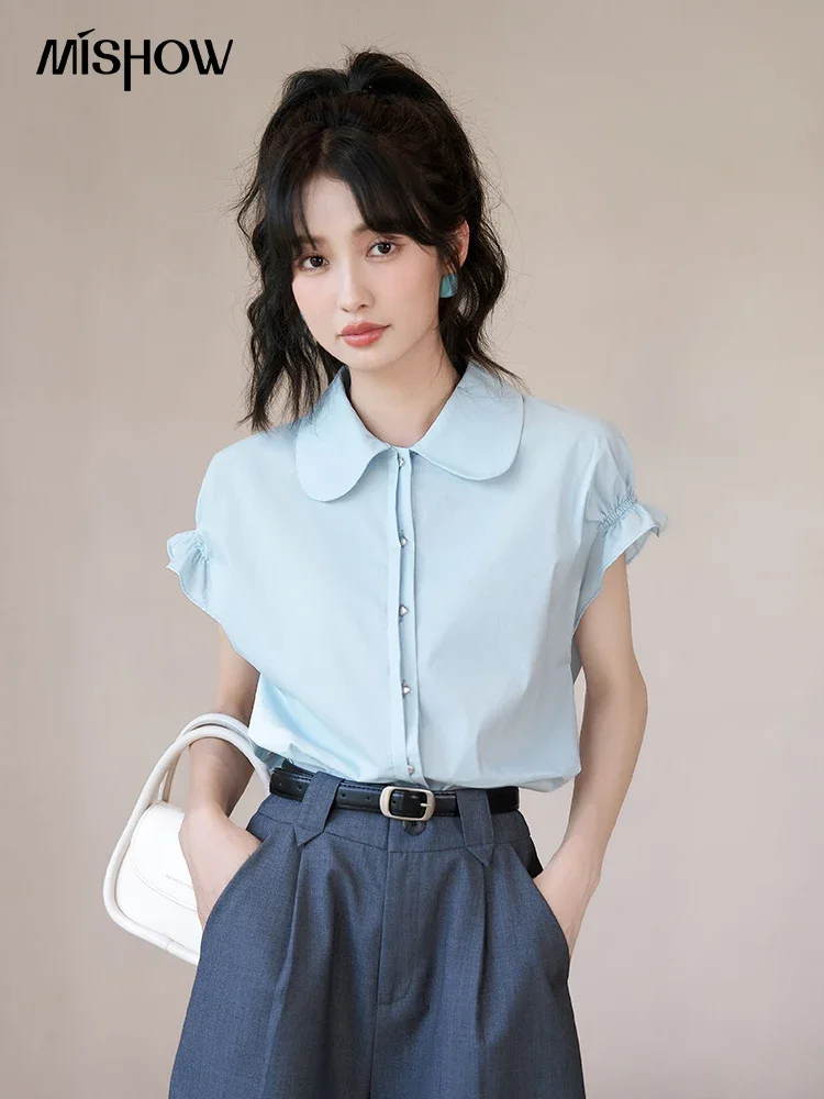 MISHOW Flower Bud Sleeve Shirt Summer 2023 Korean Peter Pan Collar Single Breasted Button Flying Sleeve Solid Tops MXC38C0065 поздравление сезона n flying 2023 письмо моему n fia