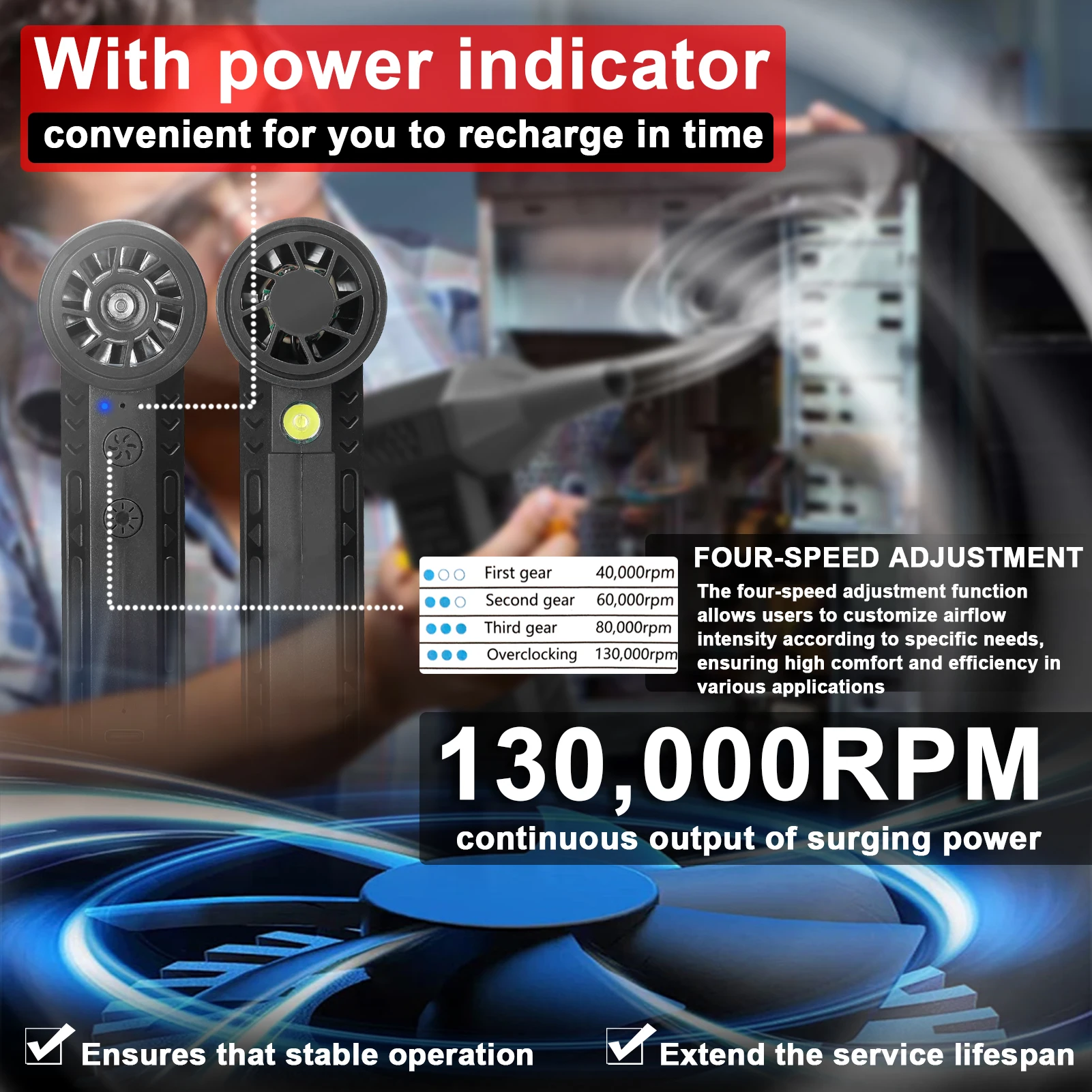KKMOON 130000RPM Turbofan High Power Jet Fan 4-Speed Regulation Violent Fan Multifunctional Washer Cleaning Tool Dust Blower 3