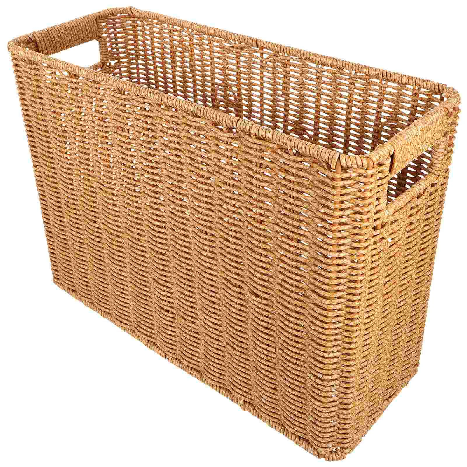 

Imitation Rattan Weave Basket Japanese Style Storage Bin Large Capacity Hollow Handle Woven Basket Desktop Finishing Basket