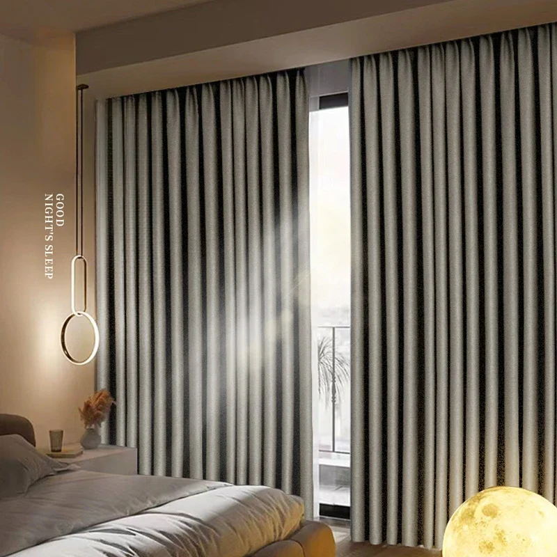 Full Shading Installation Curtains for Living Dining Room Bedroom Soundproof Hook Type Thickened High-end Sunshade Cloth 2