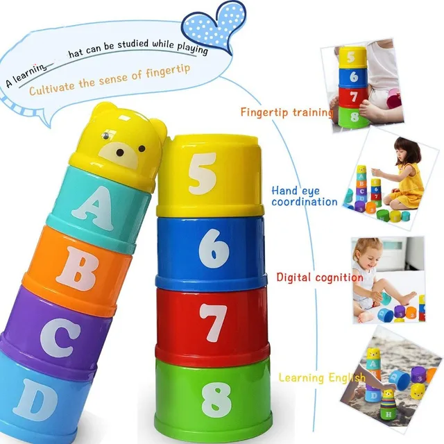 Kids Bathroom Stacked Cups Set Toys Cup Stacking Toys Water/Beach Games Tool Fun Baby Bathtub Toddlers Best Toys Stacking Rings 4
