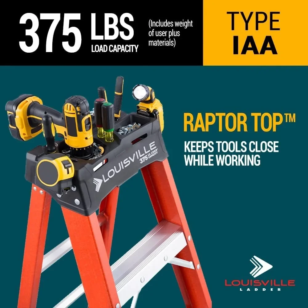 NEW-8-Foot Fiberglass Step Ladder, 375-Pound Load Capacity, Type IAA, FS1408HD