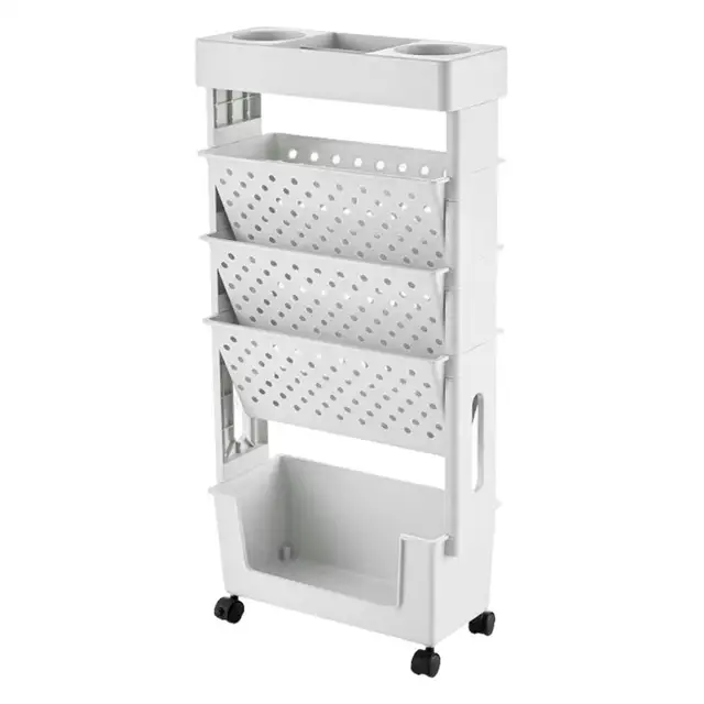 Estantería Móvil Con Ruedas – Organizador De Libros Y Papelería, 5 Niveles, Blanco, Plástico Resistente, Ideal Para Casa O Escuela