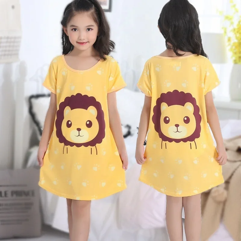 3-10Yrs Girls Dress Summer Kids Girls Cartoon Pajamas Teenager Night Dresses Baby Nightdress Children Clothes