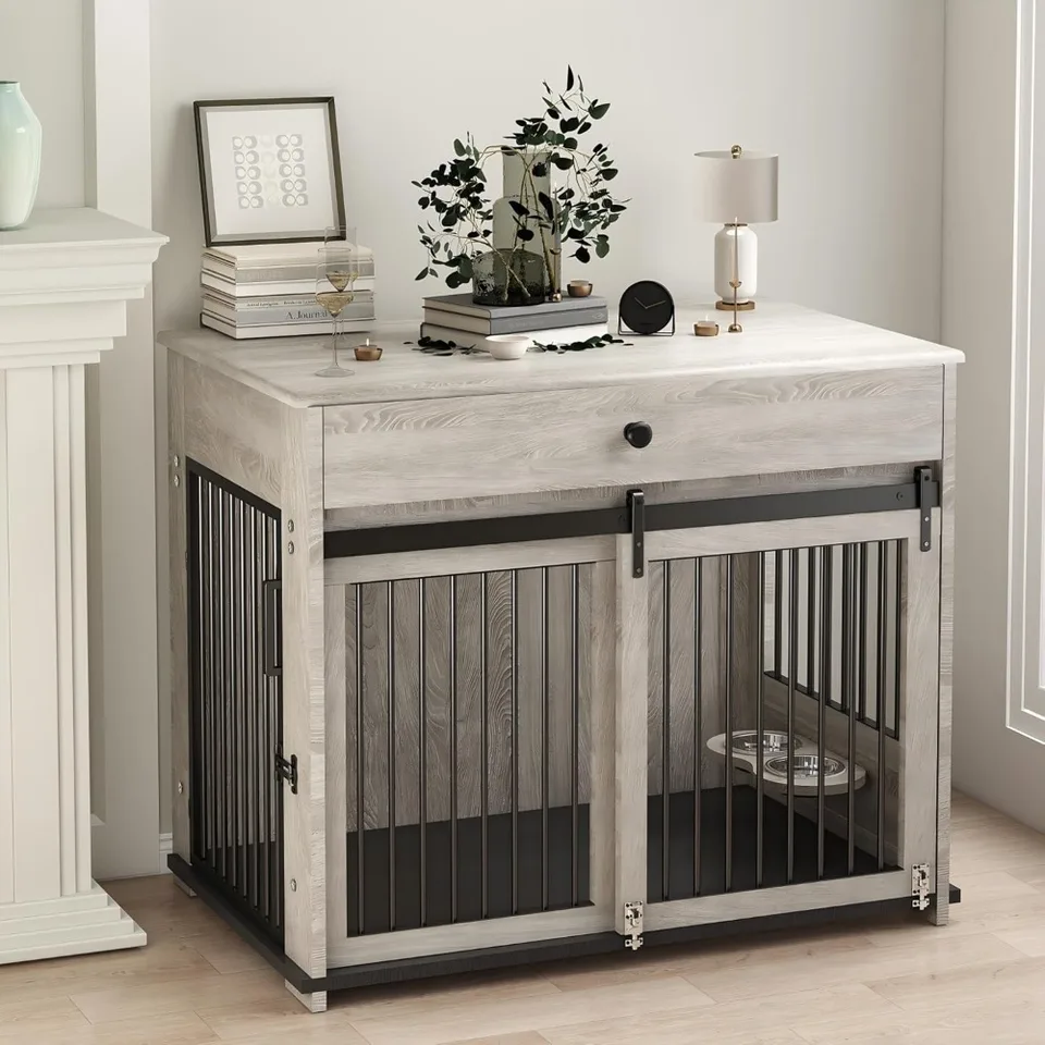 Elegant Wooden Dog Crate with Sliding Door