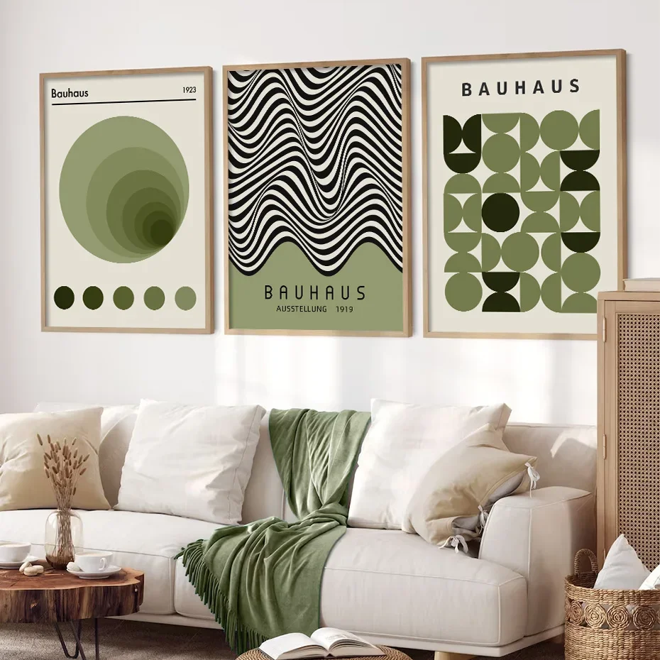 Scandinavian Minimalist Wall Art Bauhaus Green Abstract HD