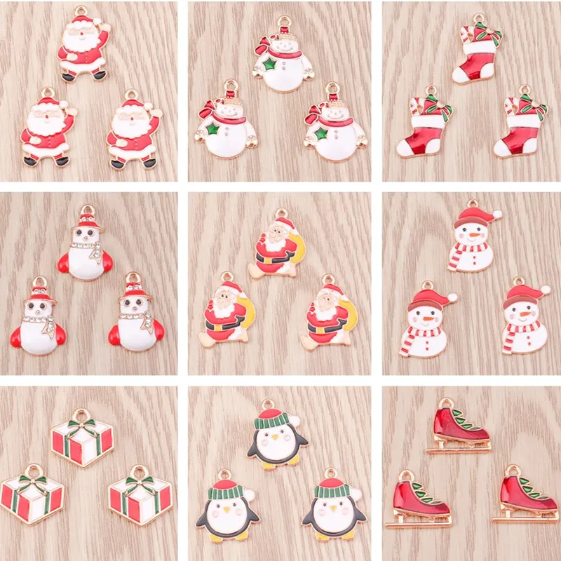 10 Stück Gemischte Niedliche Emaille-Weihnachtsanhänger mit Weihnachtsmann, Baum und Schneemann für Schmuckherstellung, Ohrringe, Halsketten, DIY-Basteleien und Geschenke