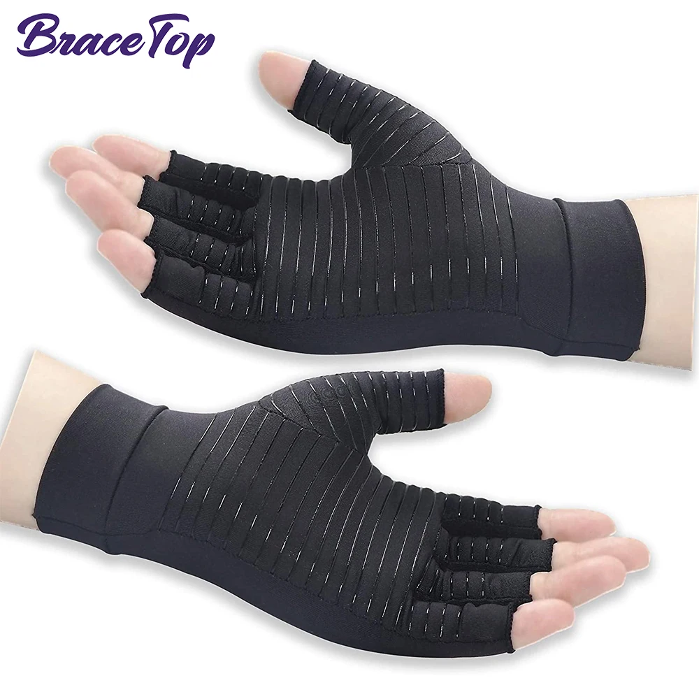 Copper Arthritis Compression Gloves 1Pair Relieve Hand Pain Swelling and Carpal Tunnel Fingerless for Typing, Support for Joints