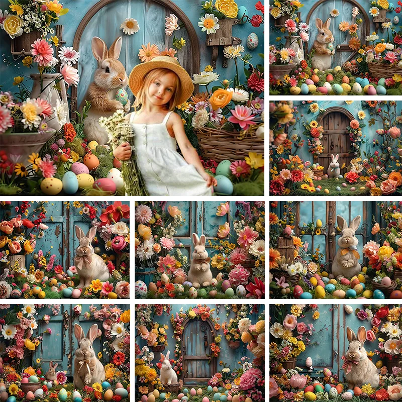 

Spring Easter Photography Background Flowers Bunny Eggs Children Birthday Party Portrait Decor Backdrop Photo Studio Photocall