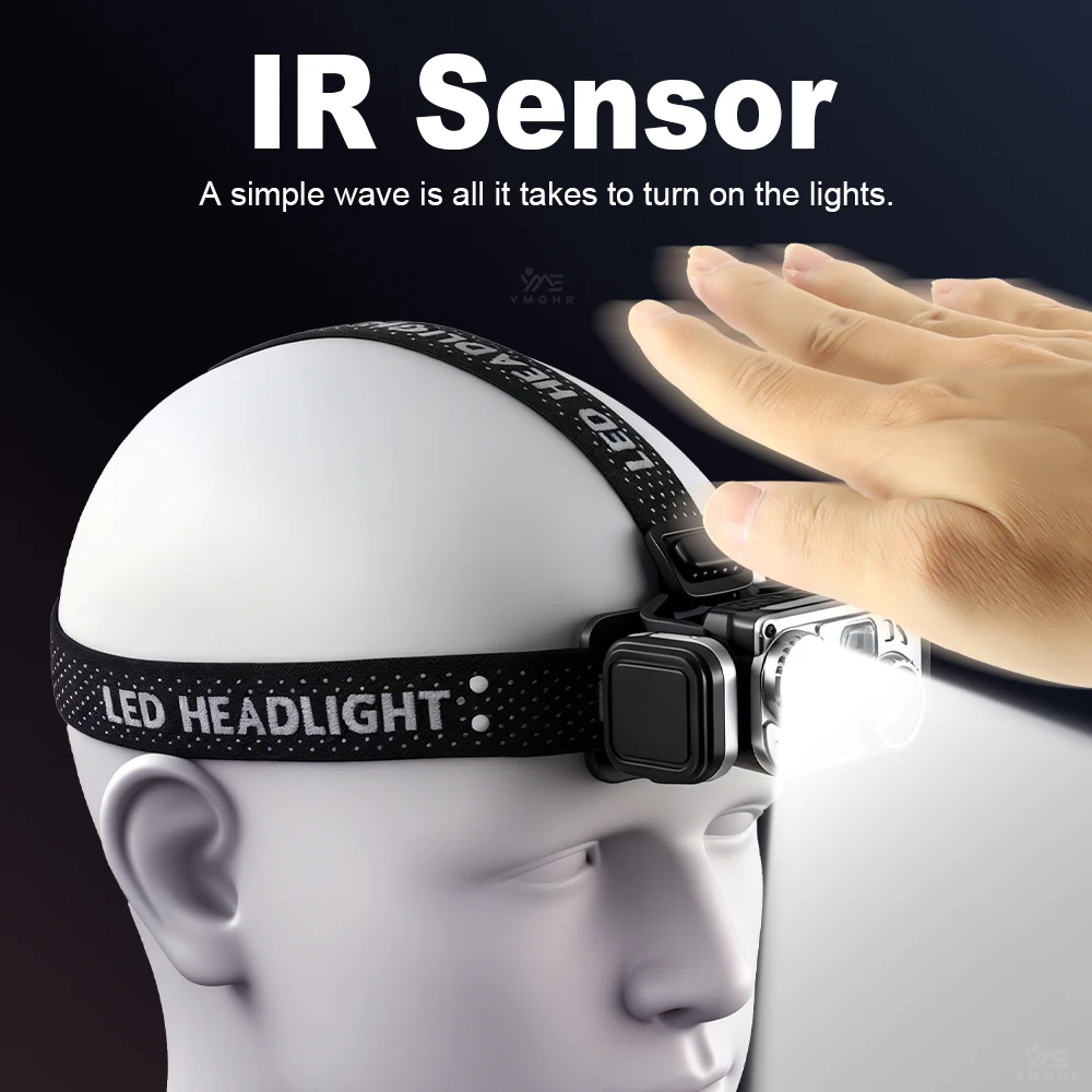 IR 센서 헤드 램프 3 조명 충전식 LED 헤드 램프 18650 배터리 방수 마그네틱 헤드 라이트 캠핑 랜턴 캡 라이트 선물
