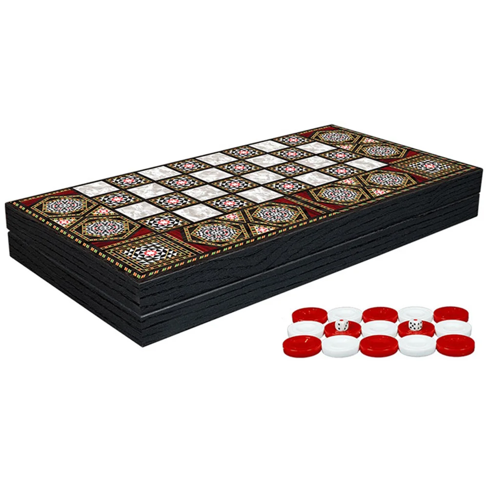 Trendy Luxury Backgammon Board Game Set Wooden Geometric Walnut - With Stamps Dices Gift For Parents Friend Checkers Big Size | Спорт и