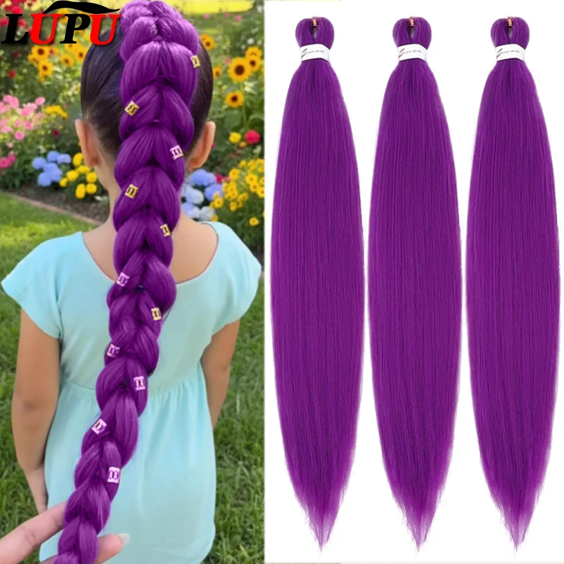 Purple Braiding Hair 30 Inch Pre Stretched Hair Long Straight Crochet Braids Yaki Texture Synthetic Fiber 3 Packs (Dark Purple)