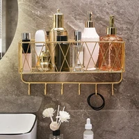 Bathroom Shelf No Drill Wall-Mounted Golden Iron Toiletries Storage Rack With Hook For Shampoo Shower Gel Organizer Shower Shelf 1