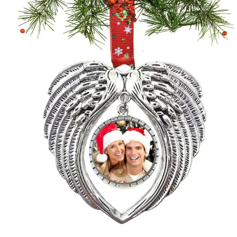 

Angel Memorial Photo Frame Christmas Tree Hanging Decoration Heart-Shaped Angel Wings Memorial Ornament For Loss Of Loved One