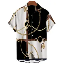 

2022 Men's Hawaiian Short Sleeve Camicias Casual Single Button Loose Oversize Shirt 3D Gold Necklace Printed Shirt Holiday Top