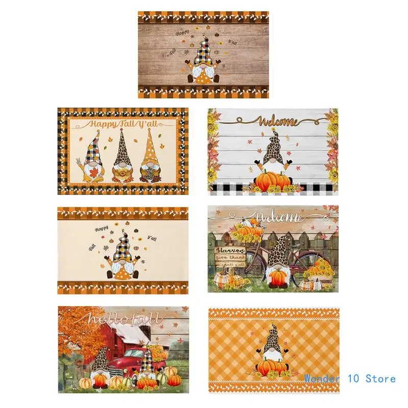 

Set of 4 Kitchen Placemat Thanksgiving Tableware Mat Gnome Decorative Table Mats Cotton Linen Drink Coasters