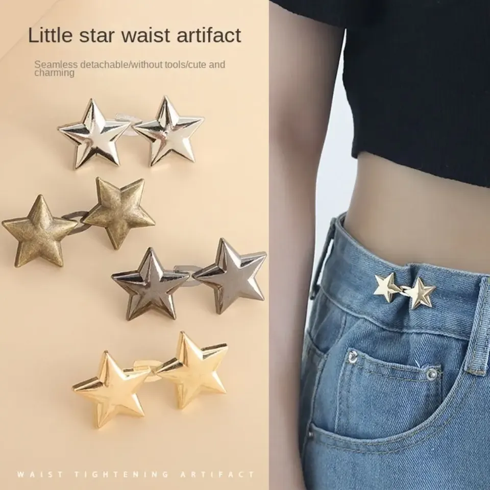 1Pcs Star Adjustable Pants Fastener Clips for Pants Pin Retractable Waist Button Loose Button for Jeans Perfect Fit Reduce Waist