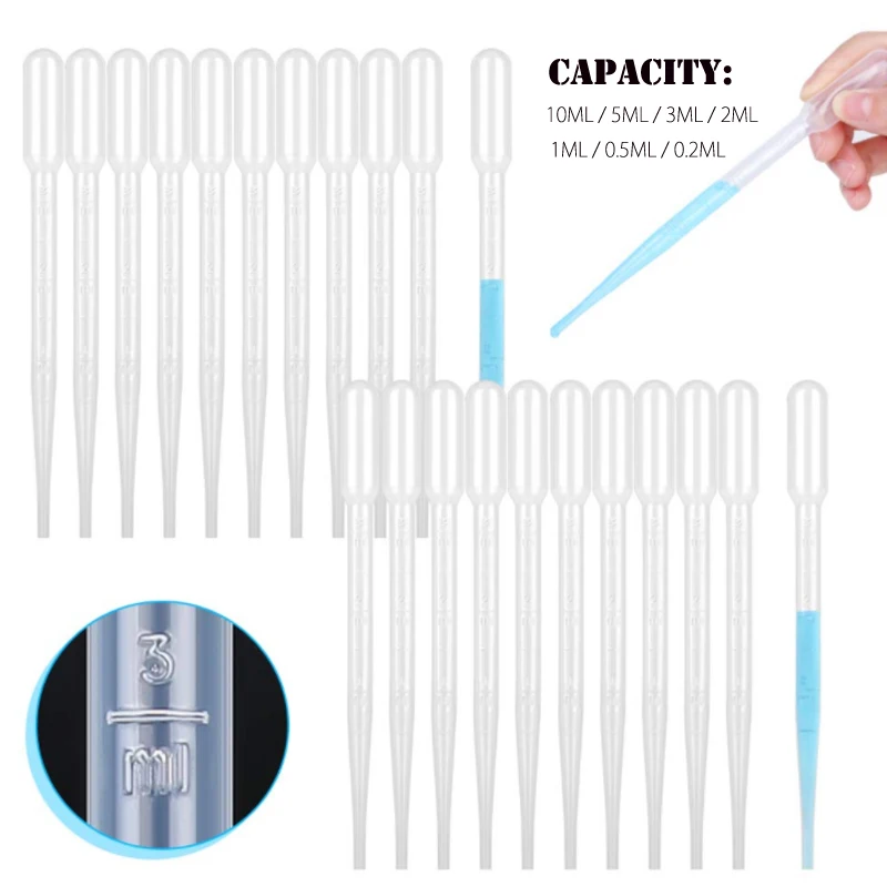 25-100PCS Practical Transparent Pipettes Disposable Safe Plastic Eye Dropper Transfer Graduated Pipettes Educational Supplies