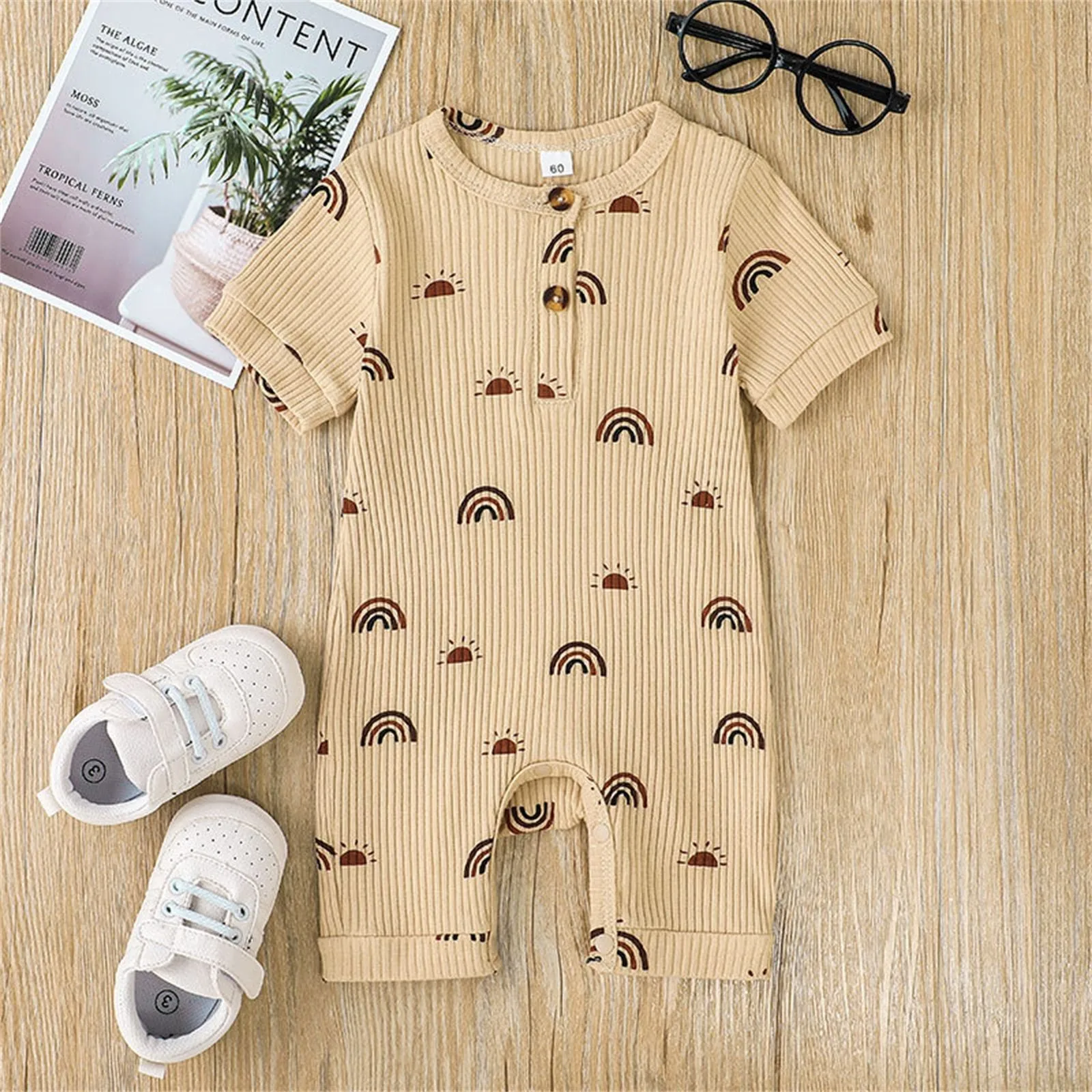 

Baby Boys Girls Summer Clothes Newborn Jumpsuit Infant Rainbow Print Cotton Shorts Sleeve Romper Playsuits Clothes 0-2 Years