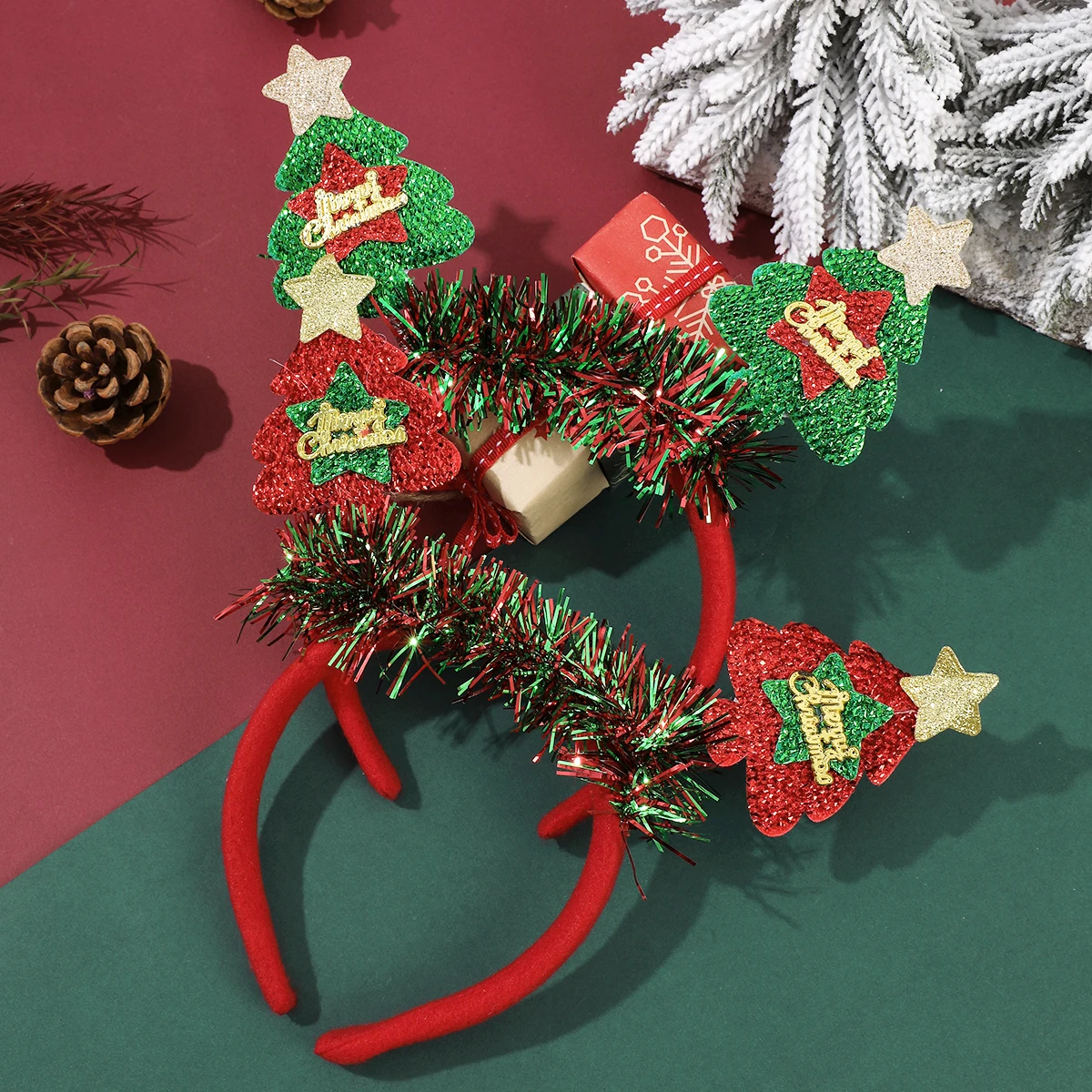 1pc Christmas Headband Antler Deer Branch Xmas Tree Hair Hoop Hairband Headwear Family Christmas Decoration New Year Party Gift