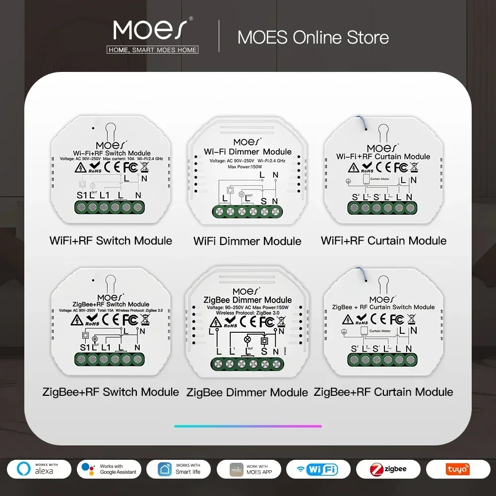 MOES Smart ZigBee WiFi Switch Module Dimmer Curtain Switch Smart Life App telecomando Alexa Google Home Voice Control