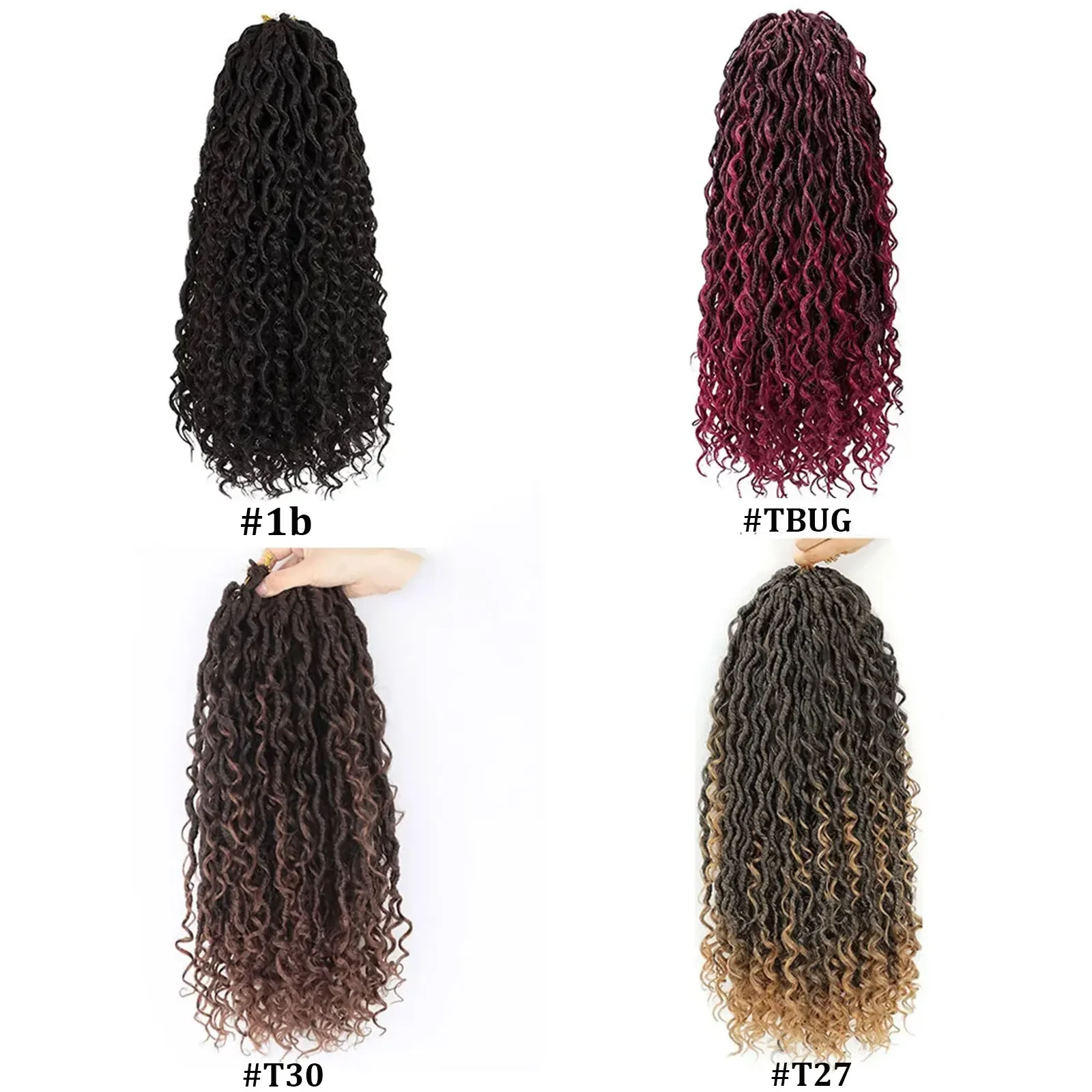 1B Curly Faux Locs Crochet Hair 18Inch Goddess Locs Crochet Hair 1B 99J Pre Looped Synthetic Braiding Hair Extensions For Women 5