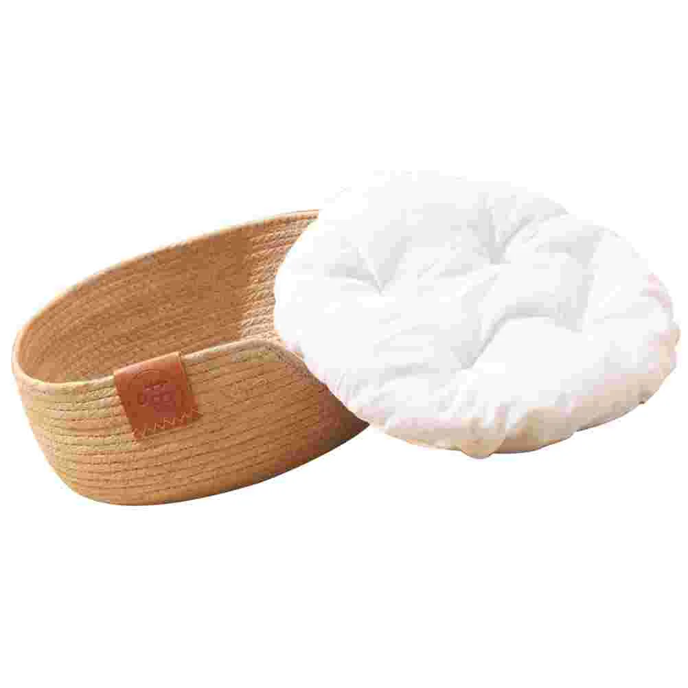 

Woven Straw Cat Bed Sleeping Nest Basket Breathable Cat House Cooling Bed Kitten Small Dogs Puppy
