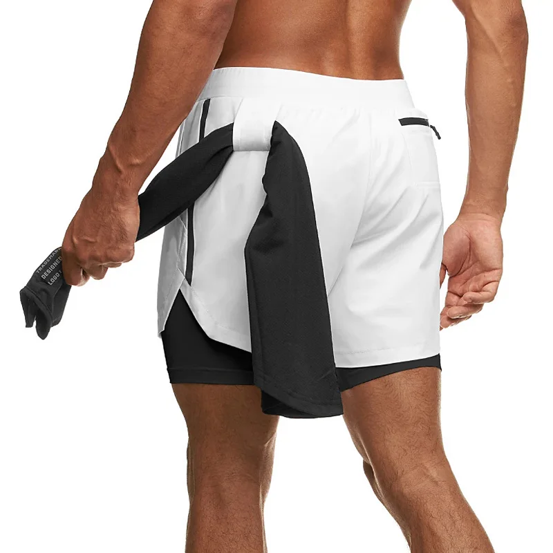 Men's Gym 2 in 1 Quick Dry Shorts Running Jogging Fitness Training Sweat Short Pants Bodybuilding Male Sports Workout Sweatpants 4
