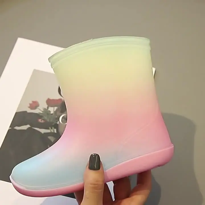 Girls Rain Boots Fashion PVC Waterproof Non-slip Water Boots Sweet