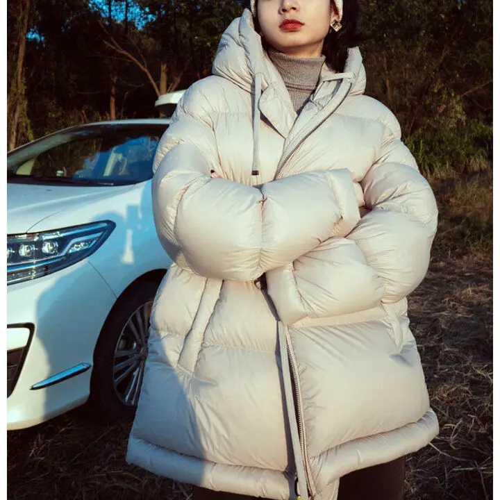 

Puffer Winter Hooded Short Women's Down Coat Thickened Warm Fashion Zipper Female White Duck Jacket Outwear R519