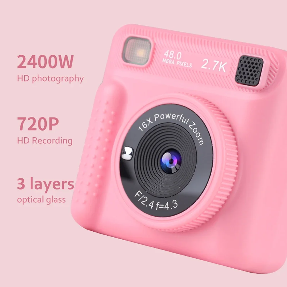 Digital Camera Kids Instant Print Camera 2.4inches HD Screen 2.7K Scheduled Shooting Easy Selfie Kids Picture Printer Birthday Christmas Gifts