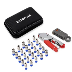 ZoeRax Premium Coaxial Compression Tool Kit with 20 Connectors and Cable Stripper (Red)