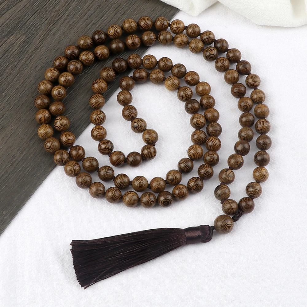 6 8 10mm Vintage 108 Mala Beads Necklace Original Wooden Bead Men Tassel Yoga Meditation Necklaces Women Prayer Buddhist Jewelry 2