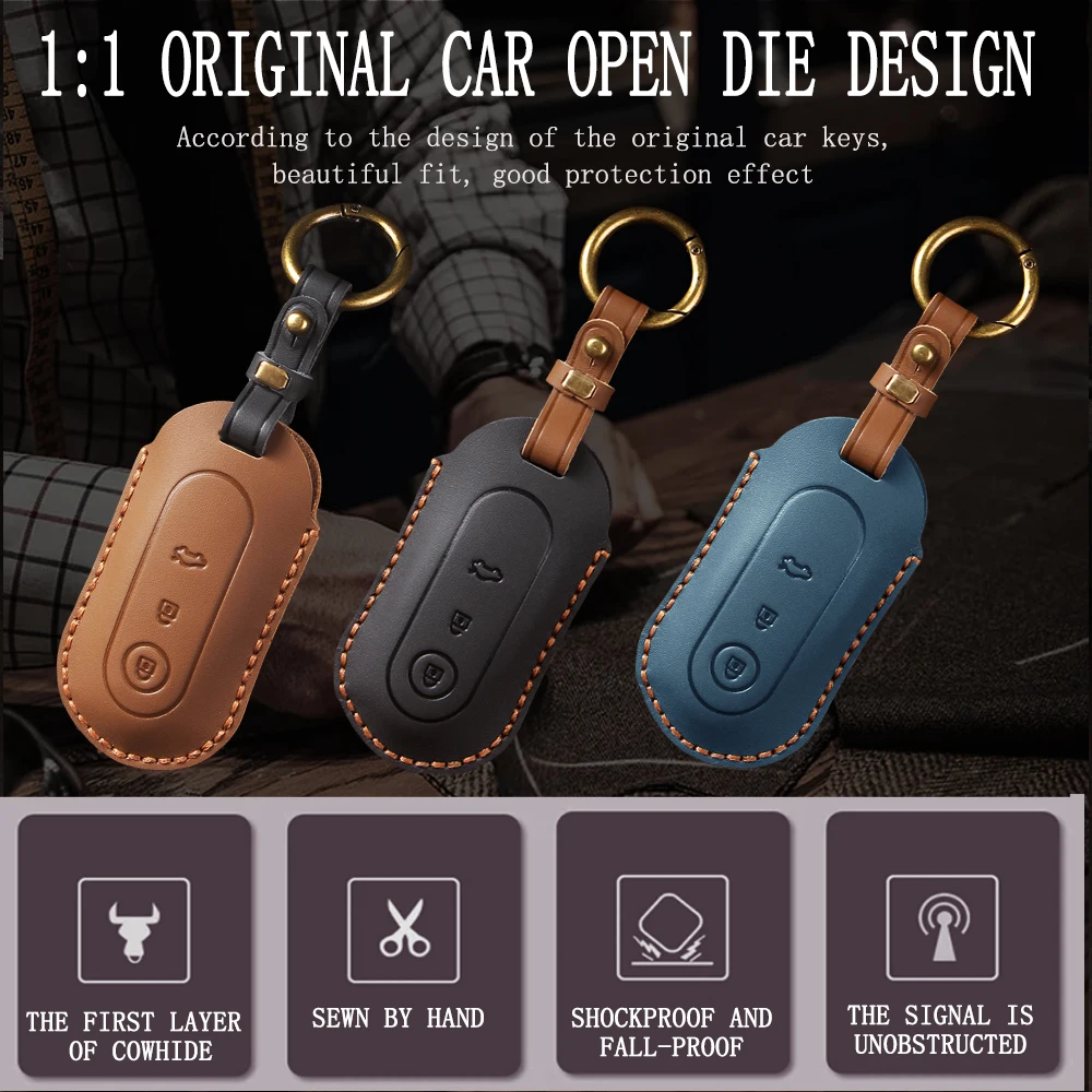 Leather Car Smart Key Case Cover for Aito M5 M7 3 Buttons Remote Protection Shell Keychain Auto Accessories