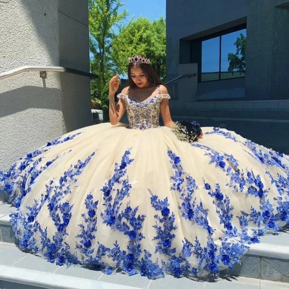 2024 Arabic Style Blue Quinceanera Dresses Masquerade Puffy Ball