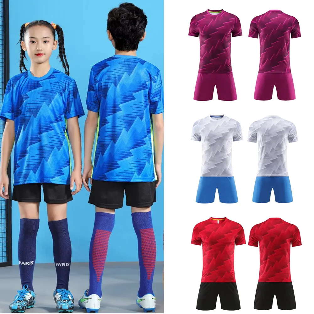 Children's Football Kit Men's Soccer Team Jersey Sets Vertical Stripe Sports Suit Quick Drying Fabric Uniform
