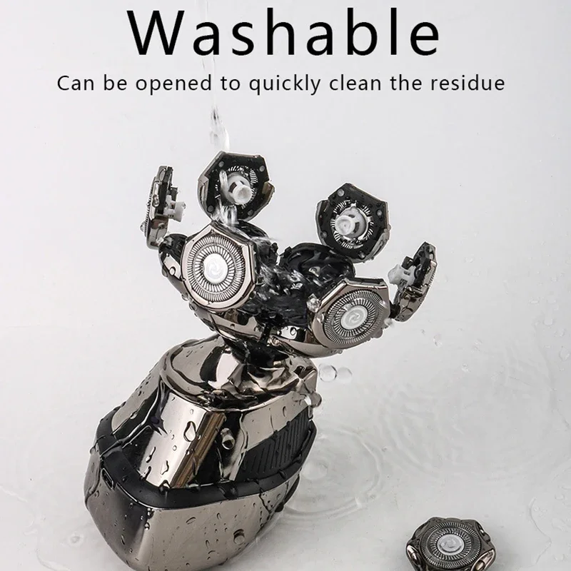 5 IN 1 4D Men\'s Rechargeable Bald Head Electric Shaver 7 Floating Cutter Beard Nose Ear Hair Trimmer Men Facial Cleaning Brush