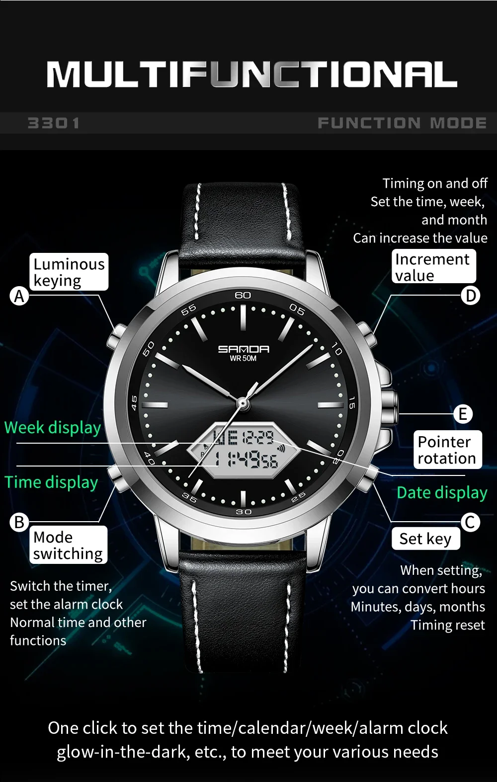 SANDA 3301 Military Men Sport Army Watches Analog Digital Quartz Waterproof 50M Men's Shock WristWatch For Man Relogio Masculino