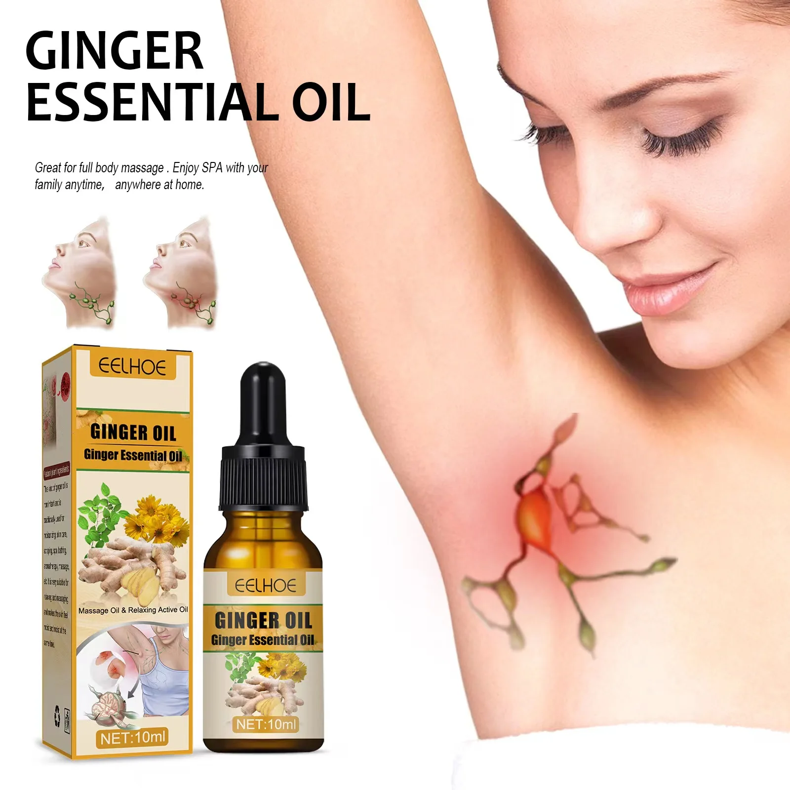 Ingweröl Lymphdrainage Körperpflege zum Ausbaggern der Achselhöhle Hals Meridian Ausbaggern Stress abbauen Gewicht verlieren Ätherisches Öl für Frauen_voghion.com