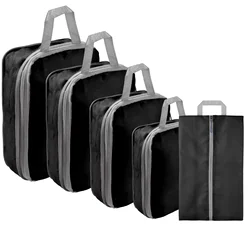 5 - Piece Travel Packing Cubes and Shoe Bag Set with Mesh Storage Organizer (Black)