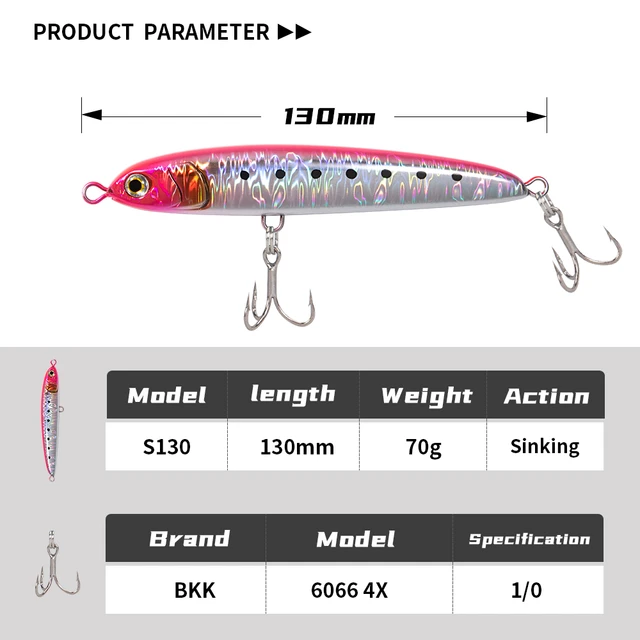 JIGGING PRO 130mm 70g Sinking Pencil Fishing Lure Sea Fishing Bait For Tuna  Kingfish Amberjack Mackerel - AliExpress