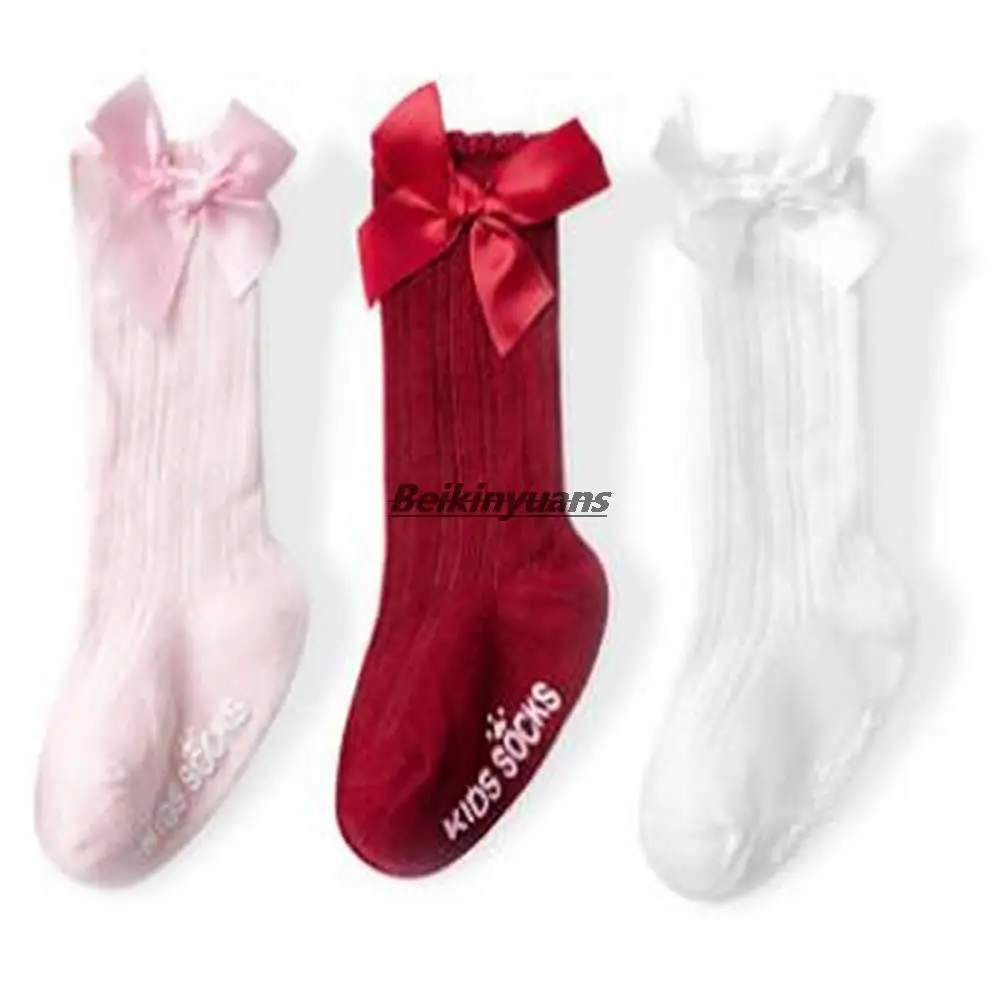 Baby Girls Non-Slip Socks Knee High Bows Girl Cute Baby Sock Cotton Long Tube White Pink Princess Children Socks Cheap Stuff