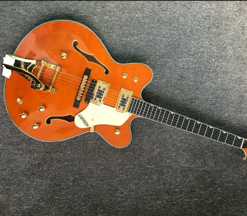 

Custom jazz guitar double f-hole hollow body jazz electric guitar ebony fretboard vibrato system guitar