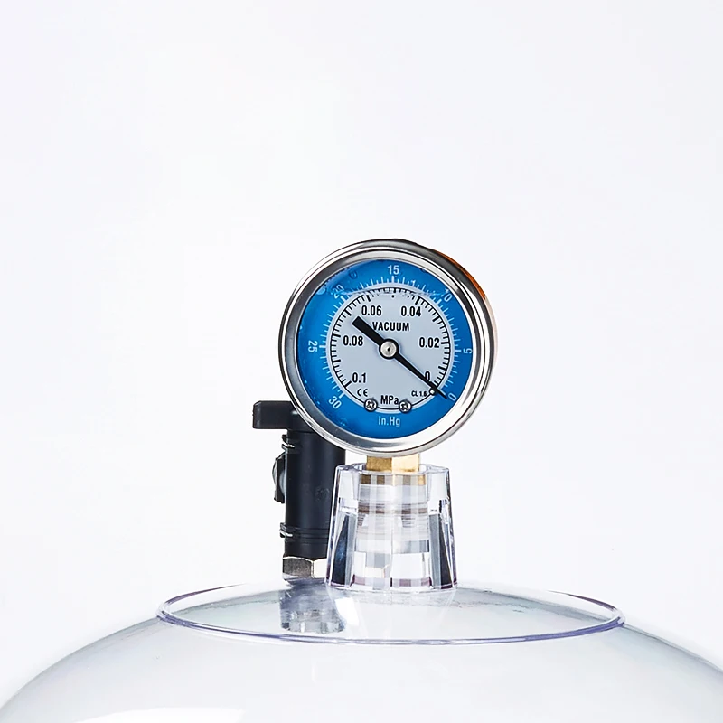 Plastic Vacuum Dryer 150 250mm With Cover Double Valve Pressure Gauge Transparent Moisture Proof Cylinder Vacuum Tank Container