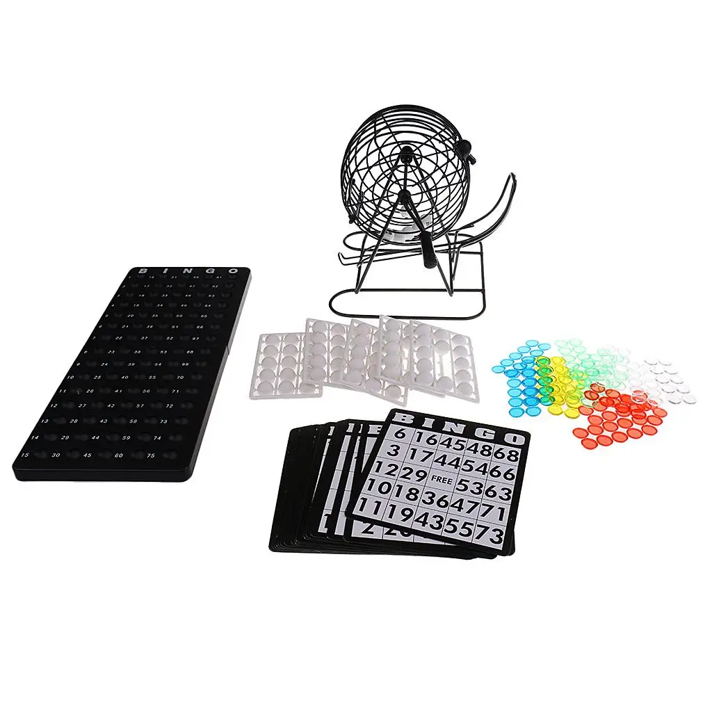 Classic Bingo Cage Game 75 Ball 150 Token Marker 18 Card for Club Pub Family Camping Hiking Games Supplies