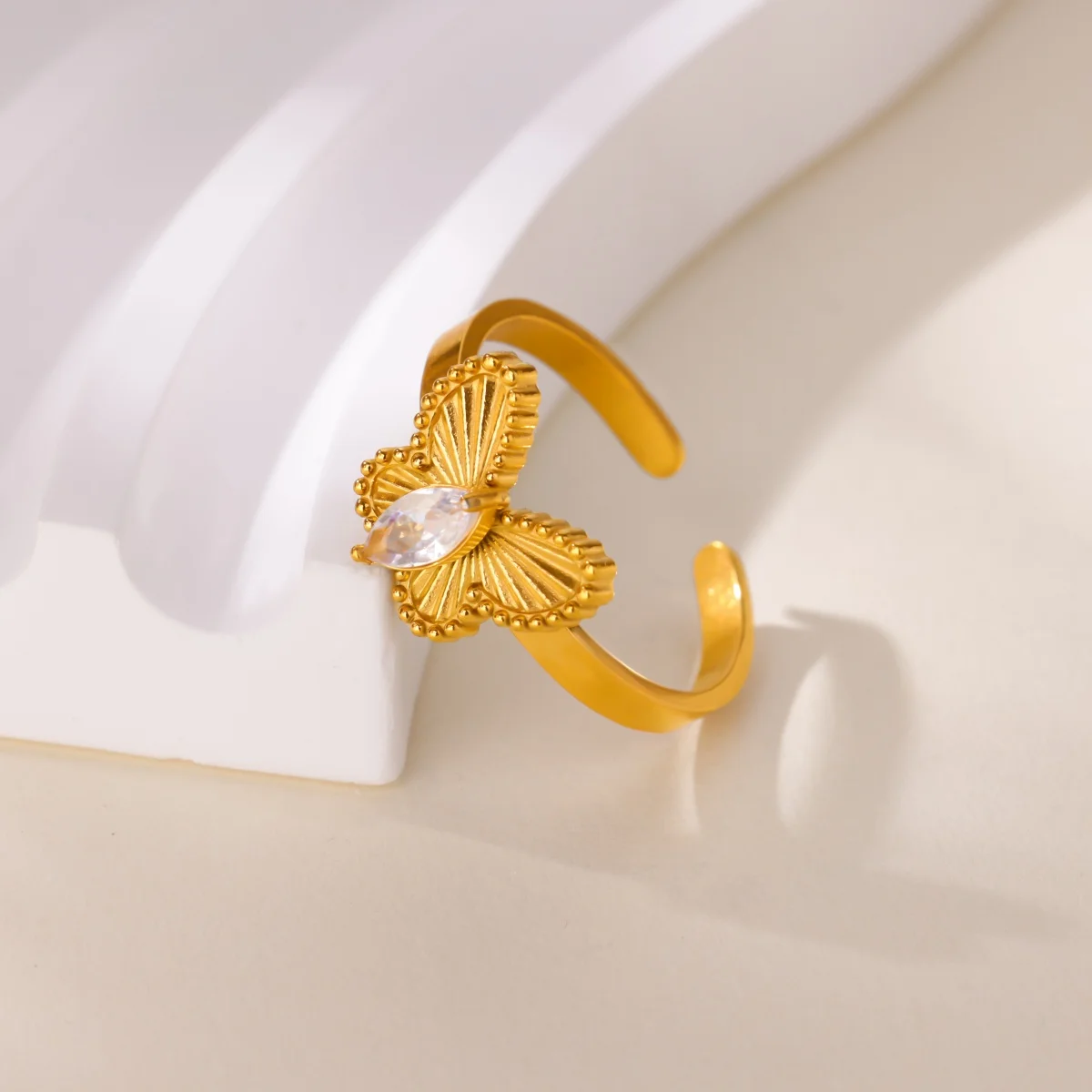Butterfly Rings Stainless Steel Water Drop Adjustable Ring For Women